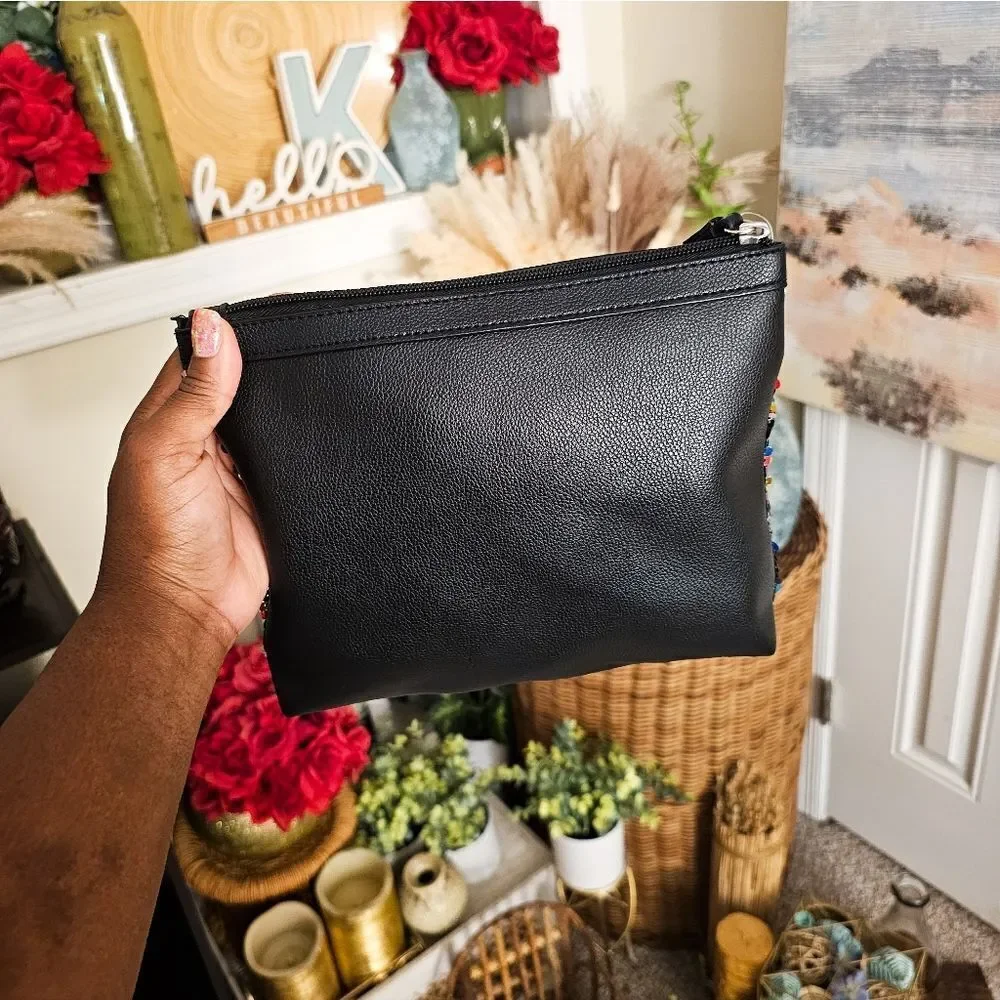New Victoria Secret Large Sequins Faux Leather  Makeup Clutch.